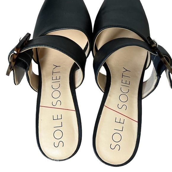 Sole Society Black Leather mules with Buckle and stacked heel - Picture 6 of 7